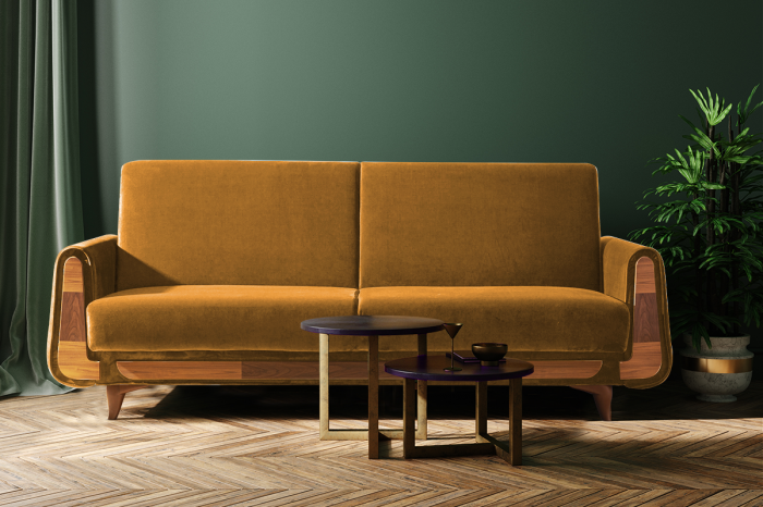 Canapea 3 locuri GUSTAVO, Lemn/Stofa, Galben, 230x98x98 cm [3]