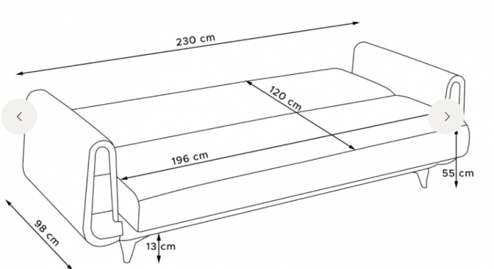 Canapea extensibila 3 locuri GUSTAVO, Lemn/Stofa, alb plusat, 230x98x98 cm [9]