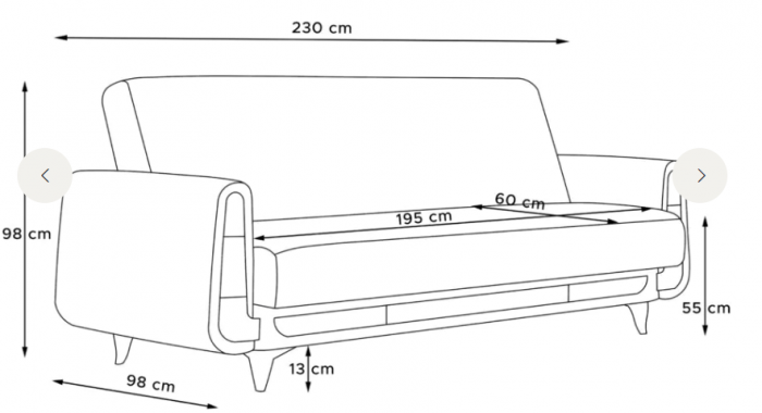 Canapea extensibila 3 locuri GUSTAVO, Lemn/Stofa, alb plusat, 230x98x98 cm [8]