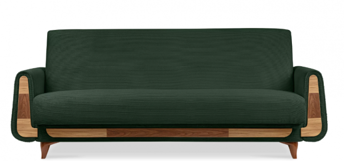 Canapea extensibila 3 locuri GUSTAVO, Lemn/Stofa, Verde inchis cu striatii, 230x98x98 cm [3]