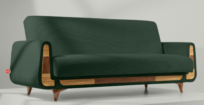 Canapea extensibila 3 locuri GUSTAVO, Lemn/Stofa, Verde inchis cu striatii, 230x98x98 cm [2]
