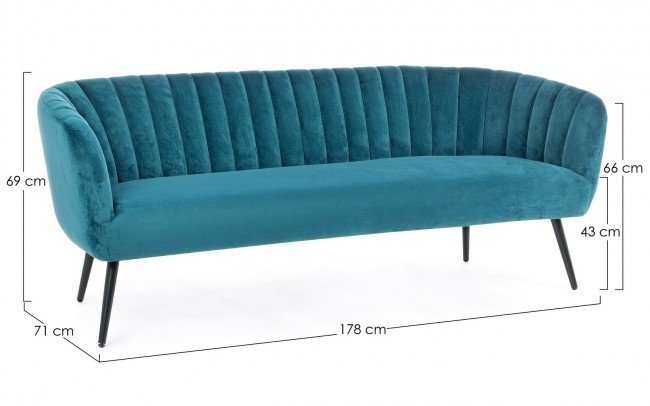 Canapea Avril, Catifea, Albastru, 178x71x69 [2]