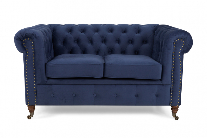 Canapea Chesterfield, 2 locuri, Albastru, 150x80x86 cm [4]