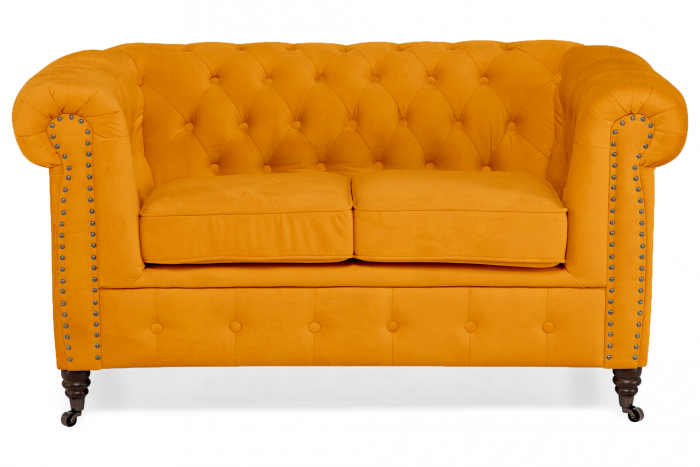 Canapea Chesterfield, 2 locuri, Galben, 150x80x86 cm [2]