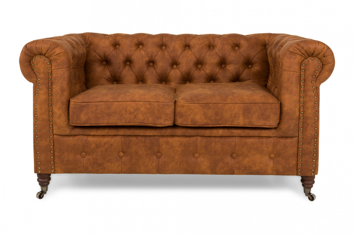 Canapea Chesterfield, 2 locuri, Maro coniac, 150x80x86 cm [4]