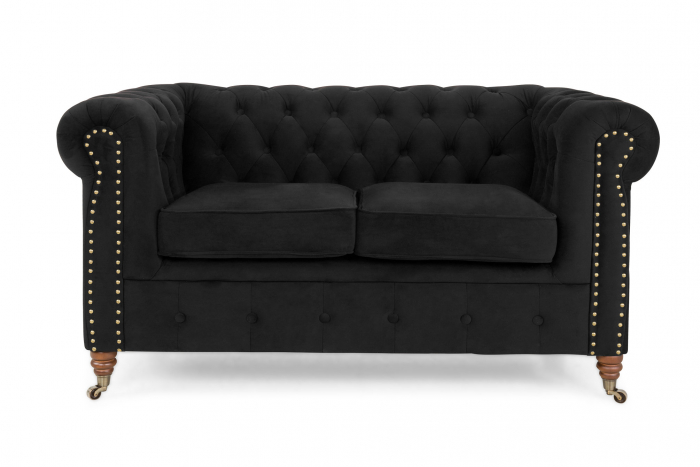Canapea Chesterfield, 2 locuri, Negru, 150x80x86 cm [2]