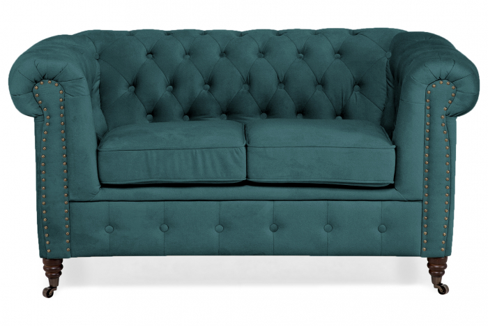 Canapea Chesterfield, 2 locuri, Albastru-verzui, 150x80x86 cm [2]