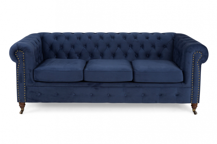 Canapea Chesterfield, 3 locuri, Albastru, 203x80x86 cm [2]