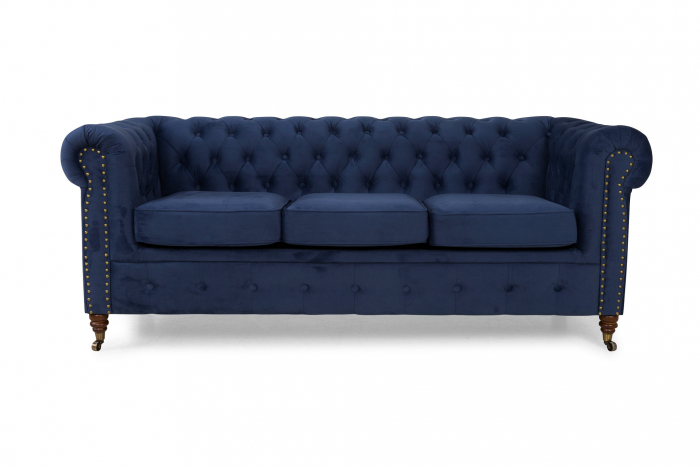 Canapea Chesterfield, 3 locuri, Albastru, 203x80x86 cm [4]