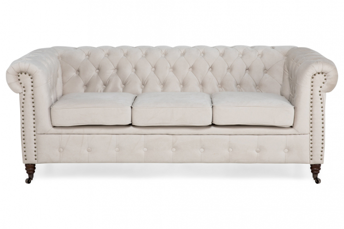 Canapea Chesterfield, 3 locuri, Bej, 203x80x86 cm [2]