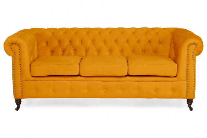 Canapea Chesterfield, 3 locuri, Galben, 203x80x86 cm [2]