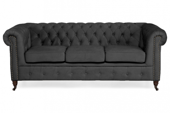 Canapea Chesterfield, 3 locuri, Gri, 203x80x86 cm [2]