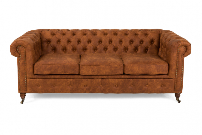 Canapea Chesterfield, 3 locuri, Maro coniac, 203x80x86 cm [2]