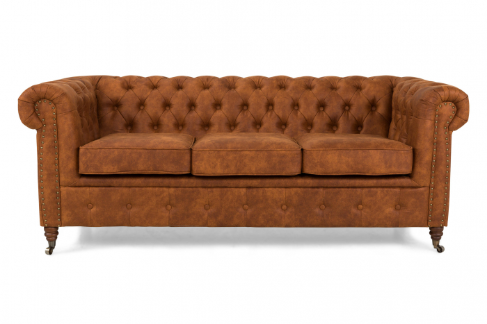 Canapea Chesterfield, 3 locuri, Maro coniac, 203x80x86 cm [4]