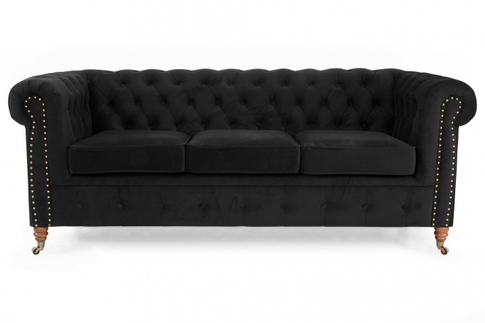 Canapea Chesterfield, 3 locuri, Negru, 203x80x86 cm [4]