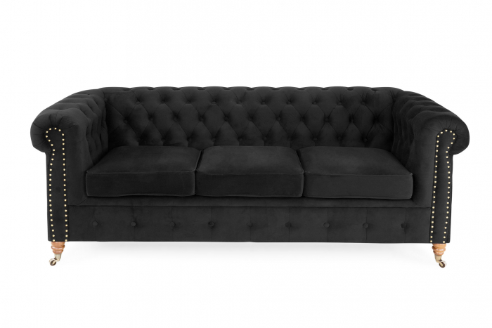 Canapea Chesterfield, 3 locuri, Negru, 203x80x86 cm [2]