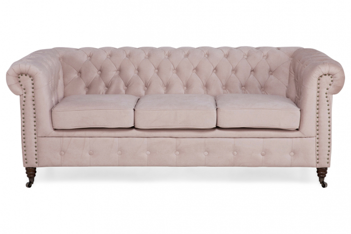 Canapea Chesterfield, 3 locuri, Roz, 203x80x86 cm [2]