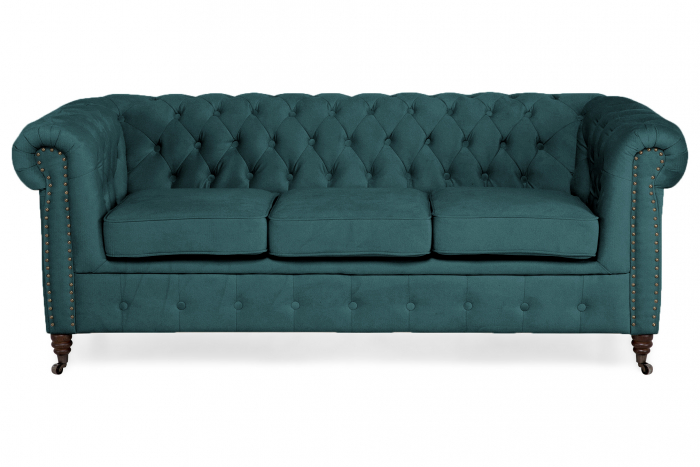 Canapea Chesterfield, 3 locuri, Albastru-Verzui, 203x80x86 cm [2]