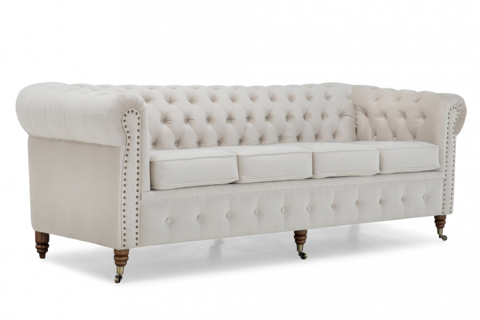 Canapea Chesterfield, 4 locuri, Bej, 238x80x86 cm