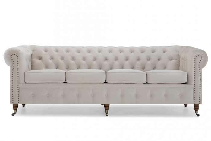 Canapea Chesterfield, 4  locuri, Bej, 238x80x86 cm [4]