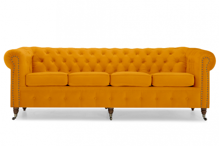 Canapea Chesterfield, 4  locuri, Galben, 238x80x86 cm [2]
