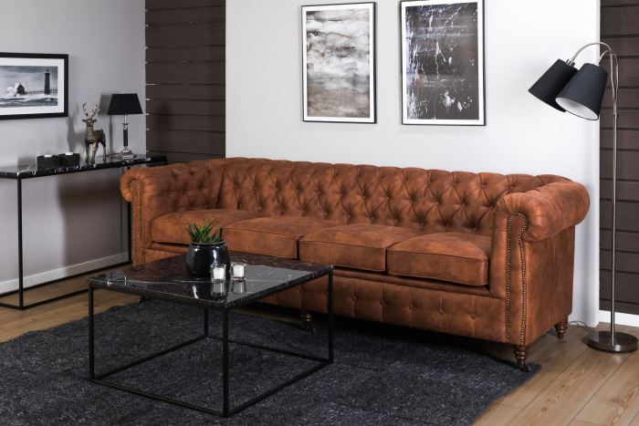 Canapea Chesterfield, 4  locuri, Maro coniac, 238x80x86 cm [12]