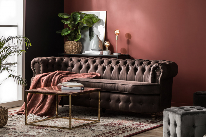 Canapea Chesterfield, Curbata, Maro vintage, 230x80x86 cm [2]