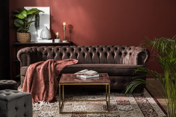 Canapea Chesterfield, Curbata, Maro vintage, 230x80x86 cm [1]