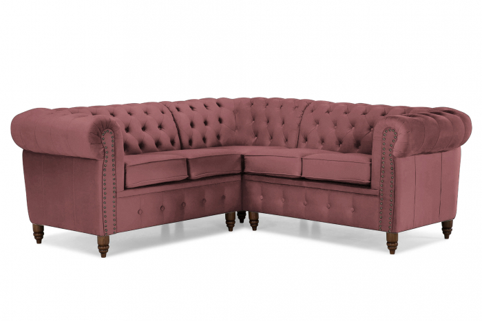 Coltar Chesterfield, Roz, 205x80x86 cm