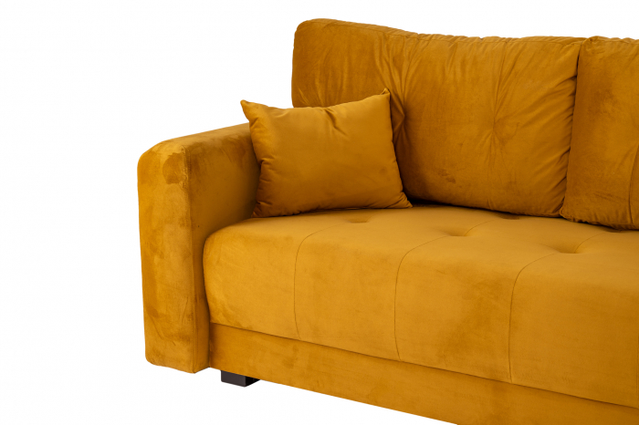 Canapea coltar OSCAR, 2 locuri extensibila, cu sezlong, spatiu depozitare Chesterfield, galben catifea, 245x85 cm [9]