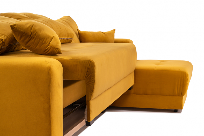 Canapea coltar OSCAR, 2 locuri extensibila, cu sezlong, spatiu depozitare Chesterfield, galben catifea, 245x85 cm [18]