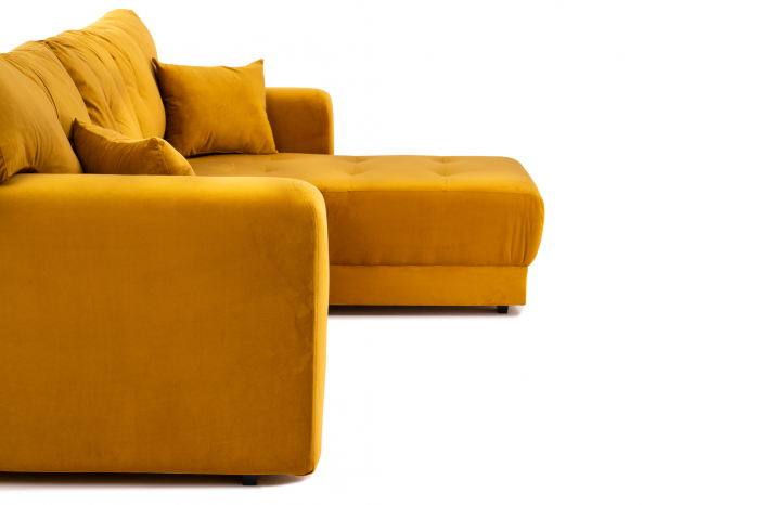 Canapea coltar OSCAR, 2 locuri extensibila, cu sezlong, spatiu depozitare Chesterfield, galben catifea, 245x85 cm [16]