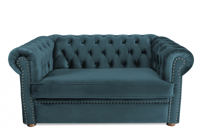 Poza Canapea cu 2 locuri extensibila Chesterfield, albastru-verzui, 150x66x90 cm