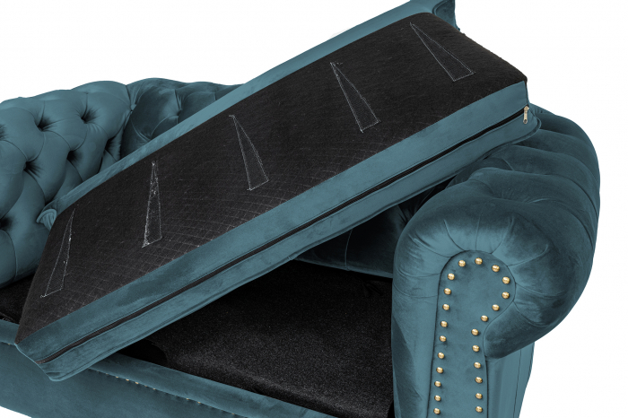 Canapea cu 2 locuri extensibila Chesterfield, albastru-verzui, 150x86x80 cm [4]