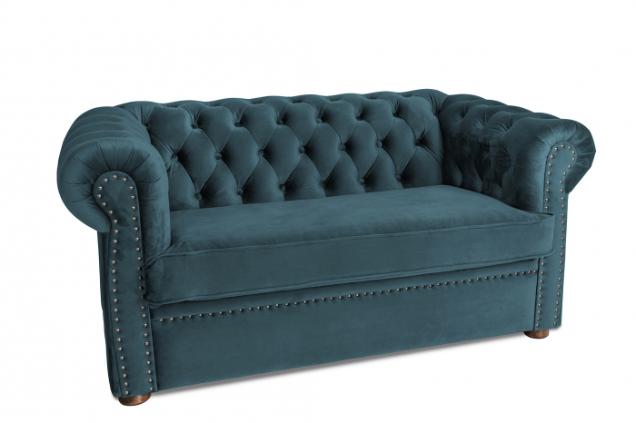 Canapea cu 2 locuri extensibila Chesterfield, albastru-verzui, 150x86x80 cm [2]