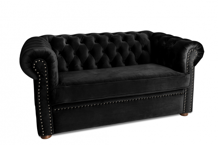 Canapea cu 2 locuri extensibila Chesterfield, negru, 150x86x80 cm [2]