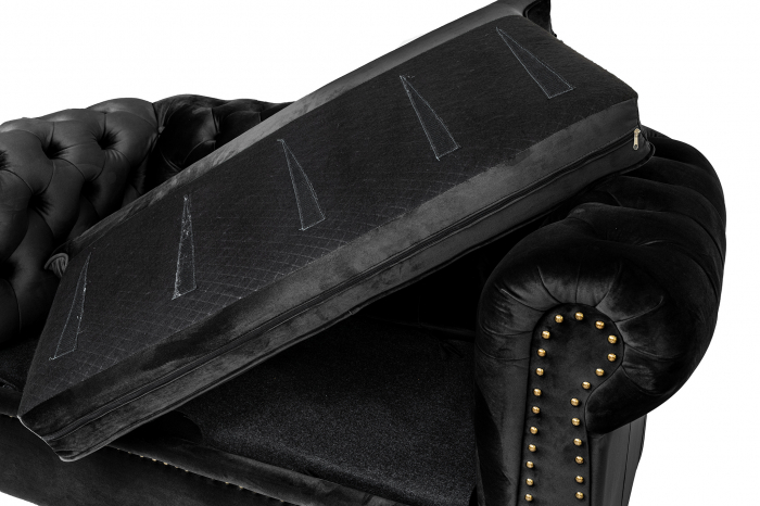 Canapea cu 2 locuri extensibila Chesterfield, negru, 150x86x80 cm [4]