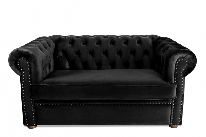 Canapea cu 2 locuri extensibila Chesterfield, negru, 150x66x70 cm