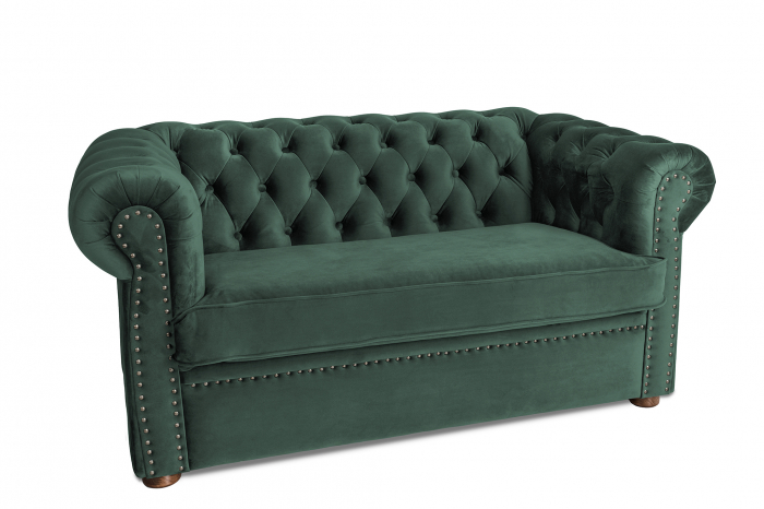 Canapea cu 2 locuri extensibila Chesterfield, verde, 150x86x80 cm [2]