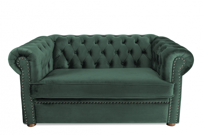 Canapea cu 2 locuri extensibila Chesterfield, verde, 150x66x70 cm