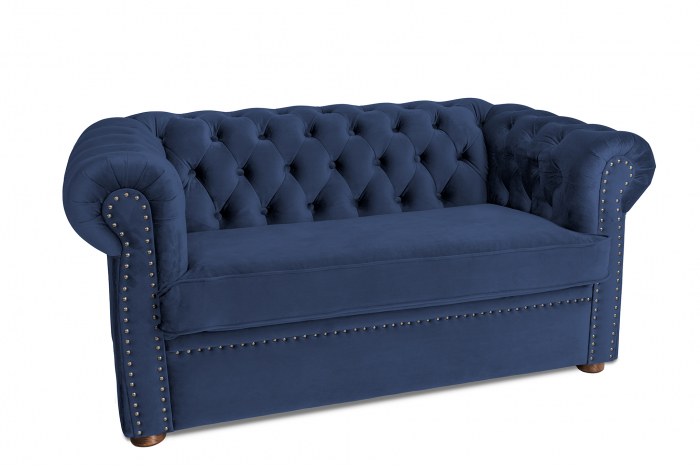 Canapea cu 2 locuri extensibila Chesterfield, albastru petrol, 150x86x80 cm [2]