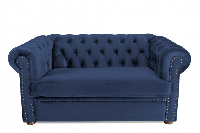 Canapea cu 2 locuri extensibila Chesterfield, albastru petrol, 150x66x70 cm
