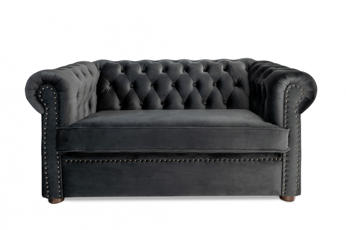 Canapea cu 2 locuri extensibila Chesterfield, gri, 150x66x90 cm LOTUSLAND imagine noua elgreco.ro