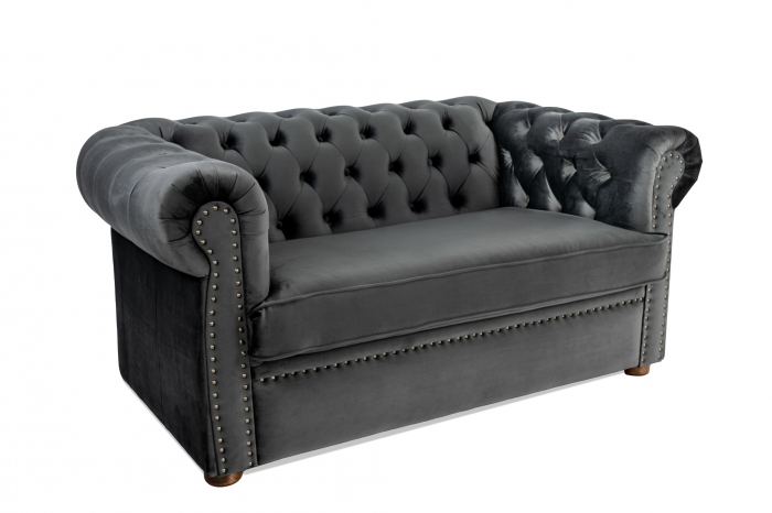 Canapea cu 2 locuri extensibila Chesterfield, gri, 150x86x80 cm [2]