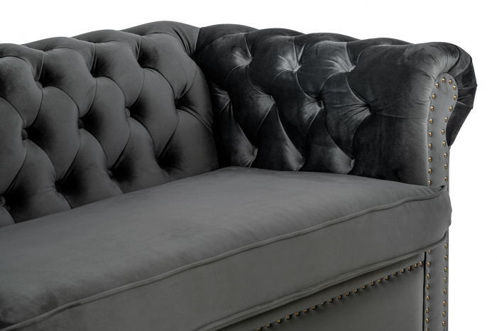 Canapea cu 2 locuri extensibila Chesterfield, gri, 150x86x80 cm [4]