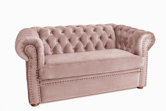 Canapea cu 2 locuri extensibila Chesterfield, roz, 150x86x80 cm [2]
