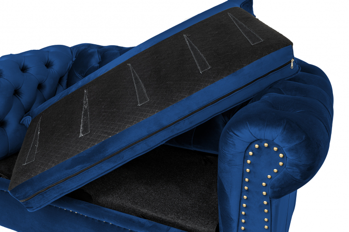 Canapea cu 2 locuri extensibila Chesterfield, albastru, 150x86x80 cm [4]