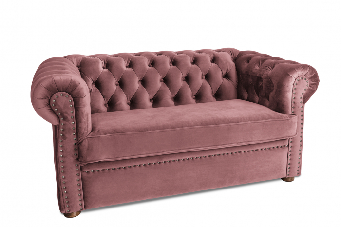 Canapea cu 2 locuri extensibila Chesterfield, roz, 150x86x80 cm [2]