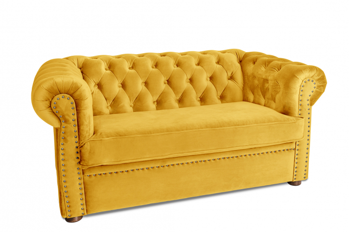 Canapea cu 2 locuri extensibila Chesterfield, galben, 150x86x80 cm [2]