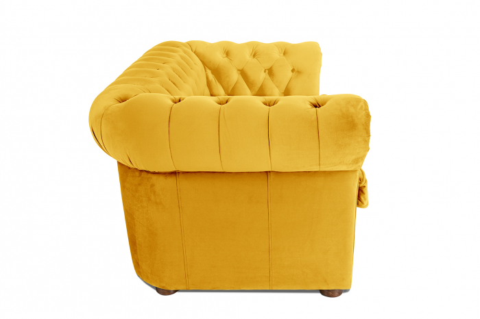 Canapea cu 2 locuri extensibila Chesterfield, galben, 150x86x80 cm [3]
